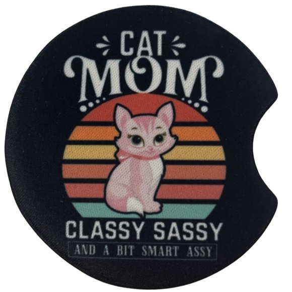 Car Coasters Cat Mom Classy Sassy a Bit Smart Assy Set of 2 Neoprene Absorbent - Picture 3 of 9